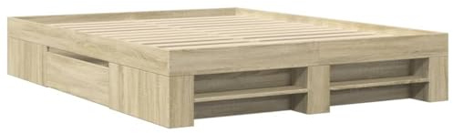 vidaXL Cadre de lit chêne Sonoma 160x200 cm Bois d'ingénierie, Meubles de Chambre à Coucher, lit Double, sommier, lit, Cadre de lit Double