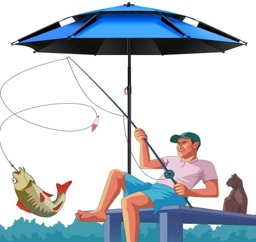Regenschirm für Angeln Freien Strandschirm Groß wasserdicht Gartenschirm Windschutz Campingschirm mit Fiberglasstangen Schirmzelt mit Trage-Tasche(200cm)