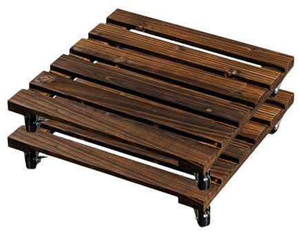Pasdrucn 2 Stück Pflanzenroller Outdoor Aus Holz, Rollbrett Pflanzen, Pflanzenroller Rund/eckig Buchenholz, Blumentopf Untersetzer Mit Edelstahl Rollen, Blumenroller Mit Rollen (25cm,Quadrat)