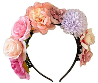 KGDUYC Haarreif Dirndl Blumen Rosen Haarband Trachten Haarschmuck Blumen Haarkranz Stirnband Damen Mädchen Kopfband mit Gemischten Blüten für Hochzeit Hawaii Karneval Mottoparty