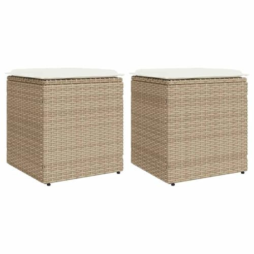 Myheimly Gartenhocker mit Kissen 2 STK. Grau 40x40x43 cm Poly Rattan, Outdoor Hocker, Garten Sitzhocker, Sitzhocker Terrasse, Terrassenhocker Beige und Creme