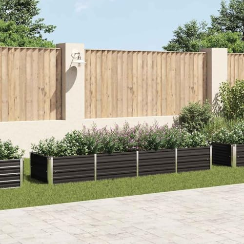 Willood Garten Hochbeet Anthrazit 320 x 80 x 45 cm Verzinkter Stahl