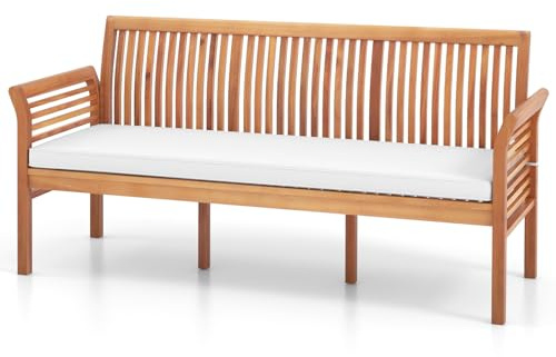 RELAX4LIFE 3-Seater Garden Bench, 159cm Extra Long Acacia Wood Patio Loveseat Park Bench Chair with Seat Cushion, Outdoor Furniture Leisure Porch Seating for Backyard Porch Balcony