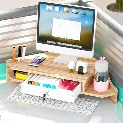 Laptop Stands， Desktop Organizer Computer Monitor Stand Laptop Riser, 2 Tier Triangle Screen Risers for PC/TV/Tablet, Computer Corner Monitor Stand Organization(Brown)