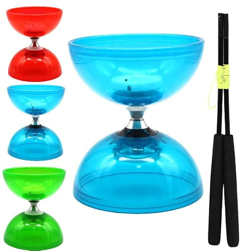 PEHHAH Diabolo LED Yoyo Chinois,Diabolo Triple Roulement Yoyo Chinois Jouets de Jonglerie Diabolo Lumineux coloré avec bâtons Diablo (Bleu)