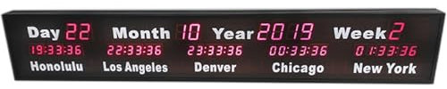 Horloge mondiale numérique LED avec 5 fuseaux horaires, affichage mural, année, mois, jour, luminosité réglable pour hôtels et bureaux multinationaux