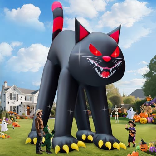 Kalolary 20FT Halloween Aufblasbare Außendekorationen, Riesige Schwarze Katze zum Aufblasen mit LED-Lichtern Gruselige aufblasbare Dekoration für Partys, Garten, Rasen Außenbereiche (Schwarze Katze)