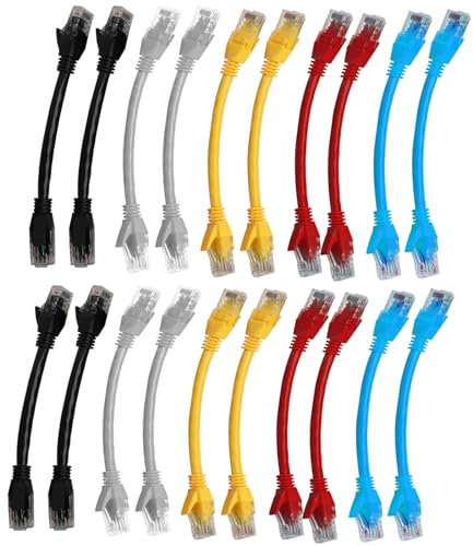FunWorth Lot de 20 câbles de raccordement Ethernet Cat6 courts de 15 cm, haut débit 1000 Mbit/s avec connecteurs RJ45, couleurs mélangées pour routeur, modem, commutateur, PC, TV, jeux, bureau