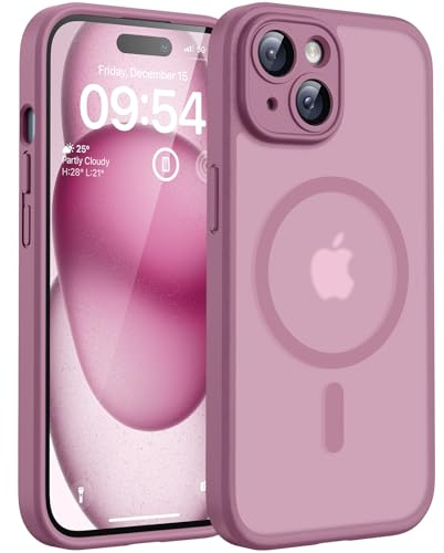 TOCOL für iPhone 15 Hülle, Kompatibel mit MagSafe, Matt Flieder Lila | Eingebauter Magnetring, Vollständiger Kameraschutz, Militärschutz Stoßfest Kratzfest Haltbarkeit, Durchscheinend Rückseite