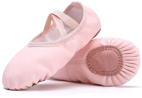 RoseVolta Ballet Shoes for Girls/Toddlers/Kids/Women, Leather Yoga Shoes/Ballet Slippers for Dancing Pink 10.5UK Child