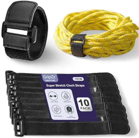 GripZz Gestione e Organizzazione Cavi 15 × 2,5 cm (10 Pezzi) – Cinturini Elastici & Fascette Riutilizzabili | Chiusura a Strappo Antiscivolo per Casa e Ufficio