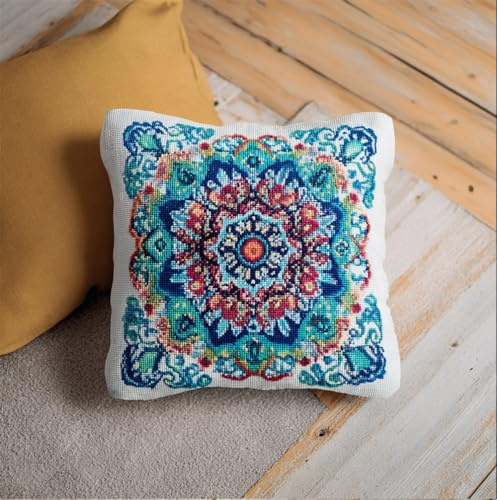 Henypt Coussin Point De Croix Taie D'Oreiller,Motif Mandala 45X45Cm Coussin De Complet Kit Au À Broder Kit De Croix De Au Point De Pour Une Décoration Créative De La Maison De Couture