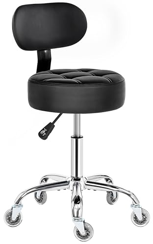 BEWISHOME Rolling Stool with Back Support, Heavy Duty Rolling Chair for Massage,Salon,Spa,Office, Height Adjustable 350lbs Weight Capacity Swivel Stool (Black) BYD11B