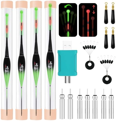 CHENBOOW Galleggianti da Pesca,4 Pezzi Accessori da Pesca,Pesca al Lago,Galleggiante da Pesca,Bobbers da Pesca,Galleggianti a LED,Galleggiante Pesca Set,per la Pesca in Lago,Fiume o Stagno