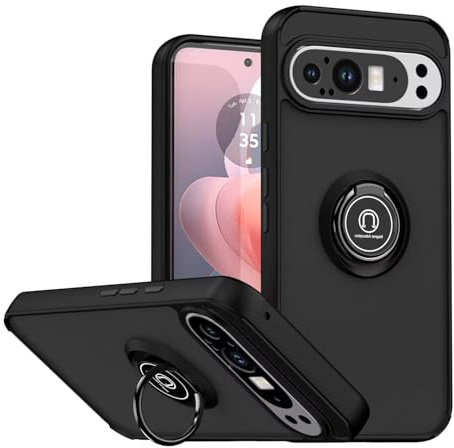 HONLEN Skyddsfodral för Google Pixel 10 Pro (16 cm), matt transparent silikontelefonfodral med ringhållare - svart