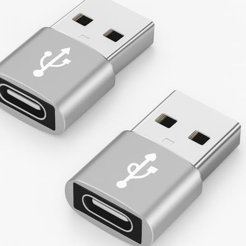 USB to USB C Adapter for i-Phone 16 15, PD 20W USB-C Type C Fast Car Charger Adapter Plug for i-Phone 14, 13, 12, 11, Sam-sung S24, S23, S22 S21 S20 and More, Type C Female to USB A Male (Silver)