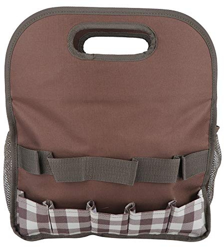 Gartengeräte-Aufbewahrungs-Organizer, tragbare Werkzeugtasche aus 600D-Oxford-Gewebe mit Mehreren Taschen für den Garten, braun kariert