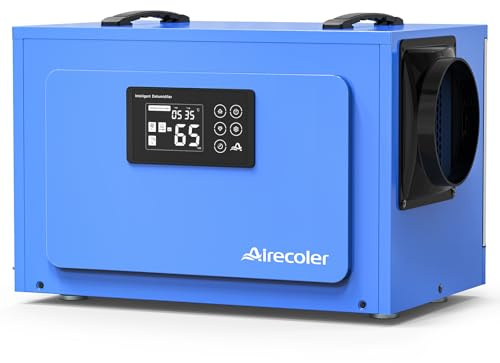 Airecoler 60L Commercial Dehumidifier for Crawl Spaces & Basements with Drain Hose, Industrial Grade Water Damage Restoration for up to 250 m³, Auto Defrost, Memory Starting