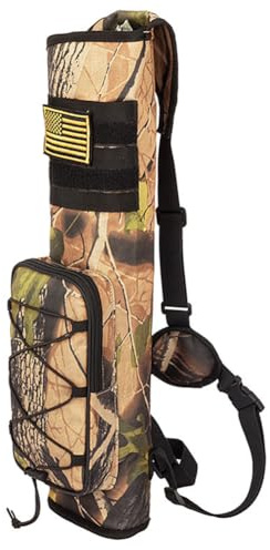 Archery Quiver for Arrows with Front Zip Bag, Back & Shoulder Quiver with Adjustable Strap for Compound Recurve Bow,Target Practice and Outdoor Archery