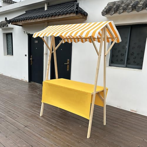 HARELA Bärbar trävagn för säljare, bärbar matvisningsstativ för utomhusevenemang, gatumarknader och festivaler (gul, 150 cm/59 tum)