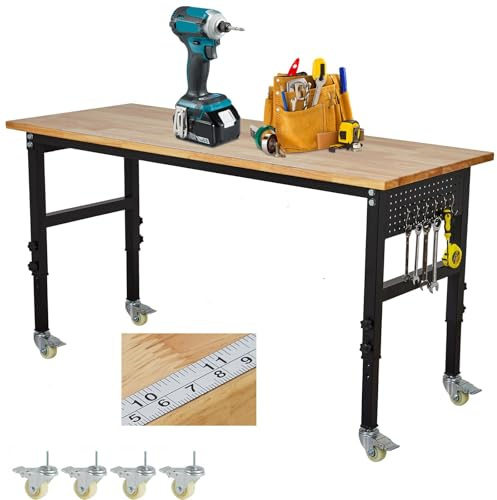 Workbench, 48 in x 24 in Adjustable Workbench with Scale, Pegboard and 6 Hooks, 2200 LBS Load Capacity Worktable, 8 Adjustable Height Work Bench for Garage, Office, Home