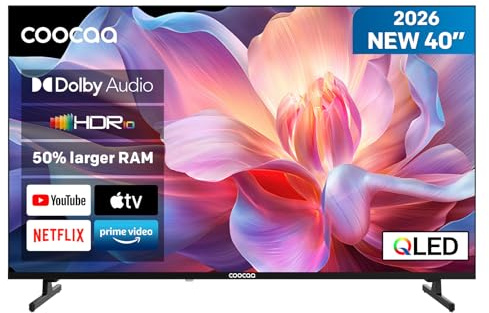 coocaa 40 Pollici Smart TV, QLED Televisore, Full HD, HDR 10, Dolby Audio, 1.5GB RAM Upgrade, Low Blue Light DVB-T/T2/C/S/S2 CI+ HEVC Main10, (40CTQH38Z, 2026 Nuovo Modello)