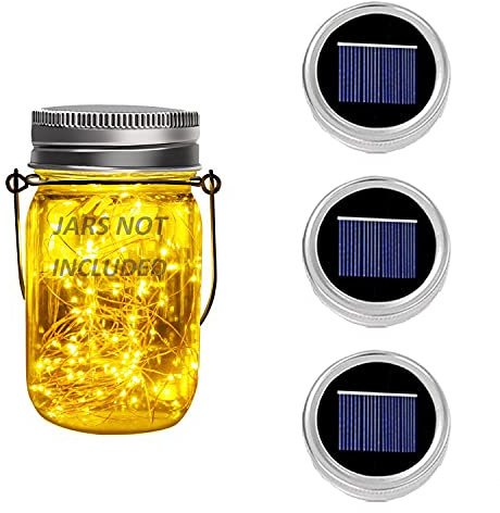 Dracarys 3 Pièces Mason Jar Couvercle 30 LED Lumineuse Solaire Étanche pour Décoration de L'éclairage Intérieur Extérieur Chambre Maison Jardin Noël(Exclusion des Canettes)