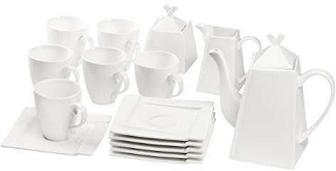 AMBITION Kubiko - Servicio de café (Porcelana, 17 Piezas), diseño Cuadrado, Color Blanco