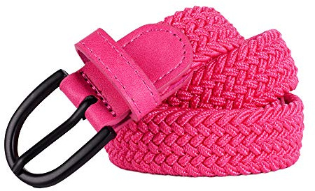 Mile High Life Junior geflochtene elastische Stretchgürtel | Dornschnalle | PU Loop-Endspitze | Jungen Mädchen | 2,5 cm breit (Hot Pink, Small 51cm (66cm Length))
