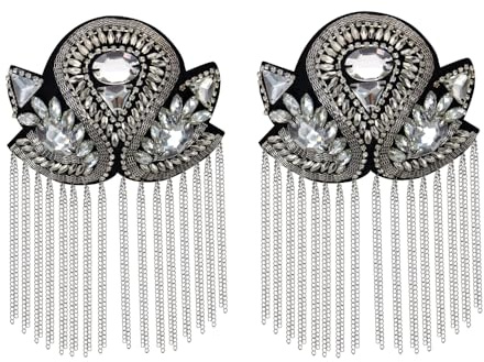 EMDOMO Beaded Rhinestones Blazer Epaulet Kpop Fringe Tassel Metal Shoulder Epaulette Spikes Brooch Women Men Suit Accessories 1pair /2pieces