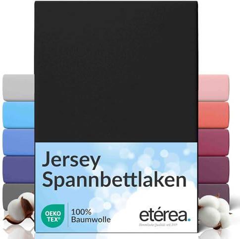 etérea Comfort Jersey Påslakan 90x200cm - 100x200 Oekotex Made in Green - 100% bomull, jersey, monterat lakan upp till 25 cm högt - lakan 90x200-100x200 cm svart