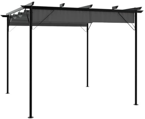 vidaXL Pergola mit Ausziehbarem Dach Pavillon Sonnenschutz Gartenpavillon Überdachung Terrasse Gartenzelt Anthrazit 3x3m Stahl 180g/m²
