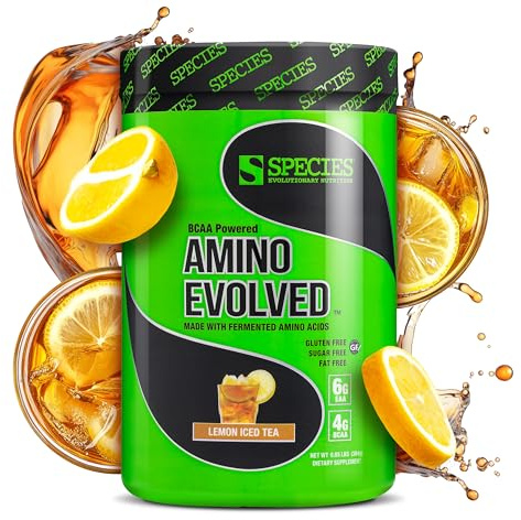 Species Nutrition Amino Evolved EAA & BCAA Powder, Fermented Branched Chain Amino Acids, Muscle Recovery & Endurance, Pre & Post Workout Supplement (Lemon Iced Tea, 30 Servings)