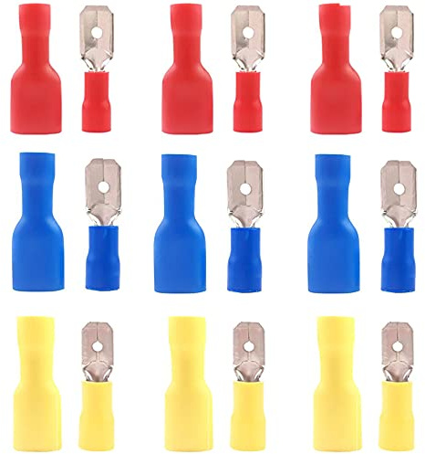 Ruidee 120 Stück elektrische Steckverbinder isolierte elektrische Spaten männlich und weiblich isolierte elektrische Kabelschuhe Crimp Sortiment von Kabelschuhen Klemmen für elektrische Kabel (PGM)
