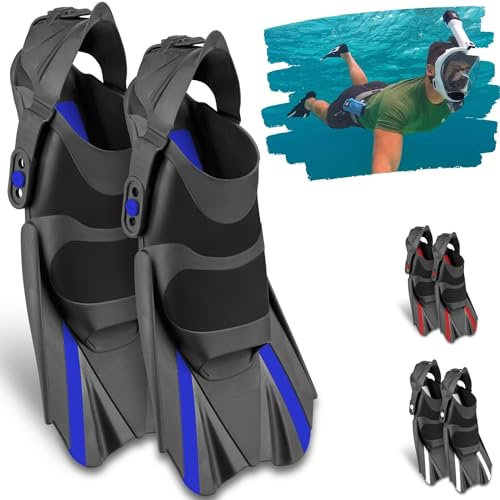 Khroom verstellbare Kurzflossen Erwachsene Gr. 36-47 || Zum Schnorcheln und Schwimmen - Made in Italy - Premium Taucherflossen mit Umhängetasche | Schwimmflossen (Blau, 36-41)