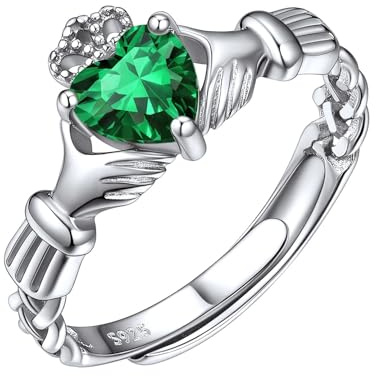 ChicSilver Claddagh Rings for Women Celtic Irish Rings for Women Claddagh Green Emerald Ring May Birthstone Ring