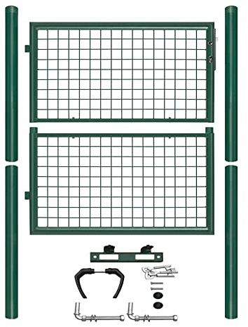 Lospitch Gartentor, 100 × 100 cm Grün Gartentür, Hoftor mit Schloss, Türklinke und Schlüssel, robust und langlebig,Zauntür für Garten Tor Gartenpforte Gitterzaun