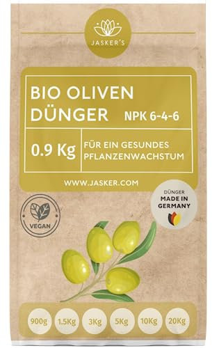 JASKER'S Langzeit 0.9 Kg - Spezialdünger 100% Schnelldünger mit Eisen - Mediterraner Pflanzendünger - Dünger mediterrane Pflanzen - Olivenbaumdünger - Olivendünger