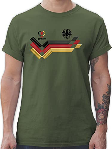 T-Shirt Herren - Fußball EM WM - Deutschland Germany Adler Schwarz Rot Gold - M - Army Grün - Deutschland-Trikot Fussball Shirt männer Europameisterschaft German tischirt. deutschlandtrikot