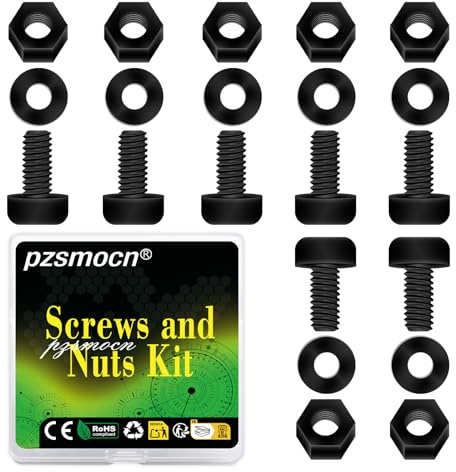 pzsmocn 300 Pièces/100 Ensembles M2*6 mm en Plastique Nylon Noir Croix Tête | Ronde Kit Bricolage Fil, Vis Rondelle Assemblage, Écrou Isolante Électronique, Hexagonal Taille Câble, Combinaison Standard