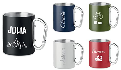 Schmalz® Tazza in acciaio inox TRUMBA con moschettone con incisione, regalo personalizzato, nome, inciso, tazza, anniversario, compleanno, idea regalo