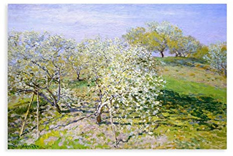 JDRC Claude Monet-Apfelbäume in Blüte, Leinwand, Poster, Schlafzimmer, Dekoration, Sport, Landschaft, Büro, Raumdekoration, Geschenkrahmen: 50 x 75 cm