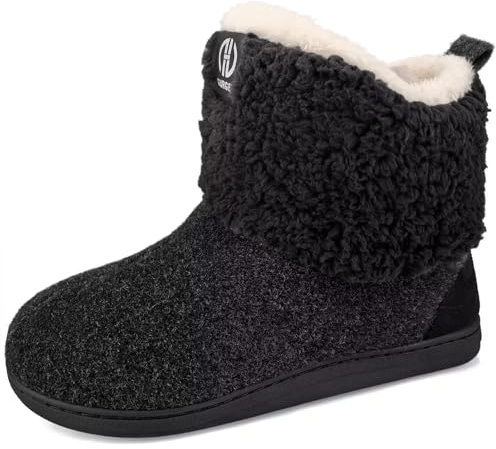 GURGER Hausstiefel Herren Plüsch Gefüttert Hausschuhe Damen Hohe Filz Hüttenschuhe Warm Winter Hüttenstiefel Filzpantoffeln Pantoffeln, Schwarz Gr 36 37