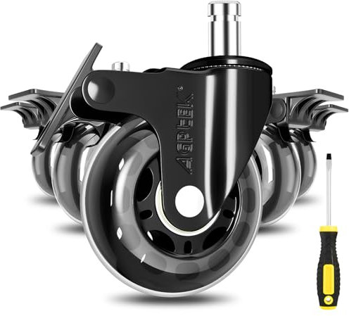 AGPTEK Satz von 5 Bürostuhlrollen, 10 mm x 22 mm (mit Bremse und Schraubendreher), NUR Kompatibel mit 1KEA Stühlen, Schwerlastrollen für Hartholz, Teppich, Fliesenböden und Studio