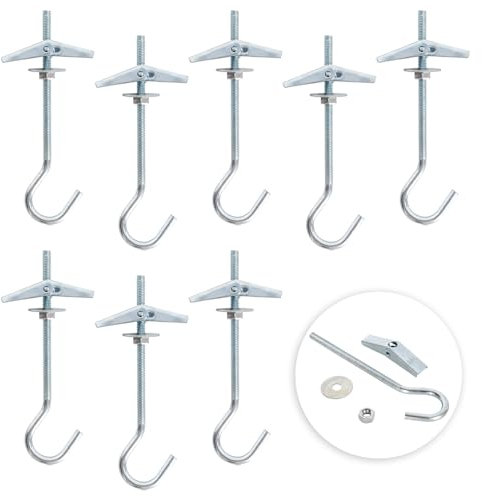 Wisebom 8 Stück Federklappdübel, Hakendübel Decke Verzinkung Kippdübel, Deckenhaken mit Dübel, für Hängende Pflanzen Hohlraumdübel Gipskarton Deckenmontage Wandbefestigung, M4 x 90 mm