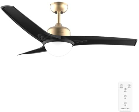 Cecotec Ventilateur de Plafond avec Lumière EnergySilence Aero 560 GoldBlack - 60 W, Diamètre 132 cm, LED 18 W et Télécommande, 3 Vitesses et Minuterie 8 Heures, 3 Pales, Mode Été/Hiver