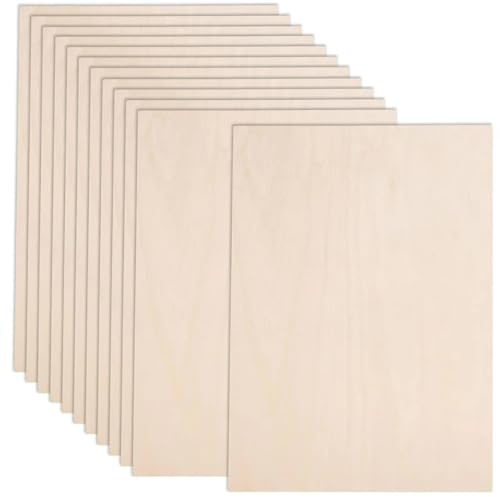 12 Pack Plywood Sheets for Crafts 300 x 200 x 3mm Unfinished Basswood Sheets Blank Plywood Boards Craft Rectangular Wood for Woodcraft, Painting, Engraving, Stenciling, Home Decor, Models Making