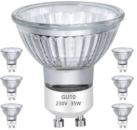VINBE 35W GU10 Halogen Light Bulb, Gu10 Spotlight Bulb 2 Pin 38° Beam Dimmable for Track Light Bulbs Glass Cover for Range Hood Light Bulbs, 2800K Warm White, 6 Pieces