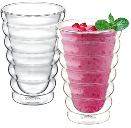 Wilmax – termoglas Bubble – 400 ml – set om 2 – dubbelväggiga glas för vatten, te, kaffe – teglas och kaffeglas – glas för varma och kalla drycker – vattenglas – diskmaskinssäkra