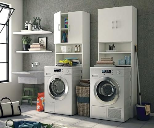 terraneo Mobile coprilavatrice salvaspazio bianco in legno truciolare 2 ante con ripiano interno,